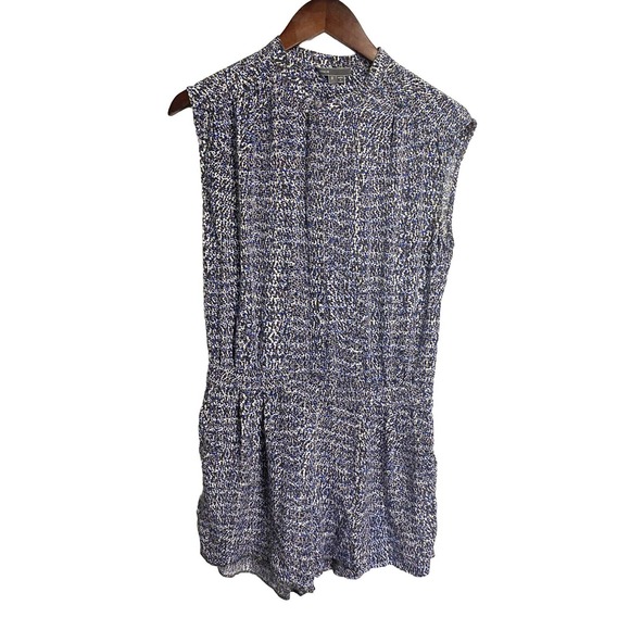 Vince Womens 100% Silk Static Animal Print Sleeveless Romper Jumpsuit Blue Sz 8 - Picture 1 of 4
